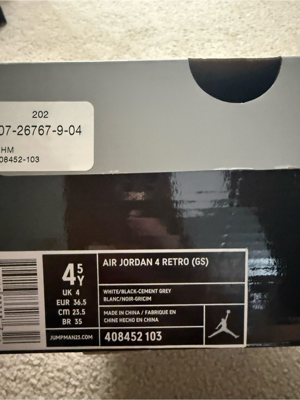 Jordan Air Jordan 4 Retro in White, Black, Grey - Picture 2 of 3